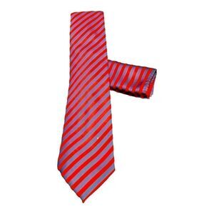 MEN'S ST. PATRICK NAVY/RED THIN DIAGONAL STRIPE TIE & POCKET SQUARE SET.